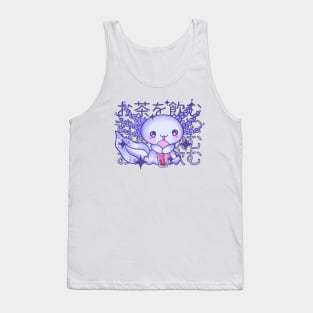 Kawaii Axolotl Drinking Bubble Tea Tank Top